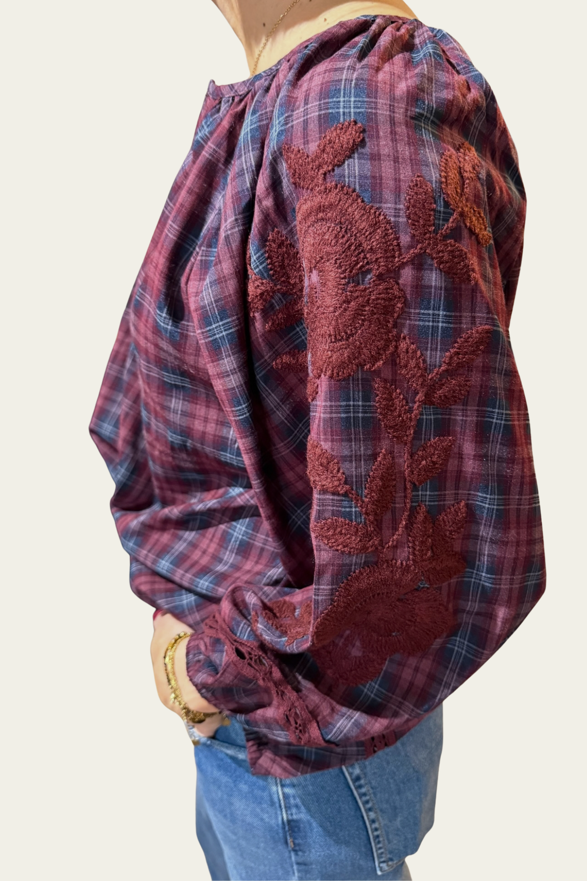 La blouse Ă carreaux Alba- bordeaux et marine đđ