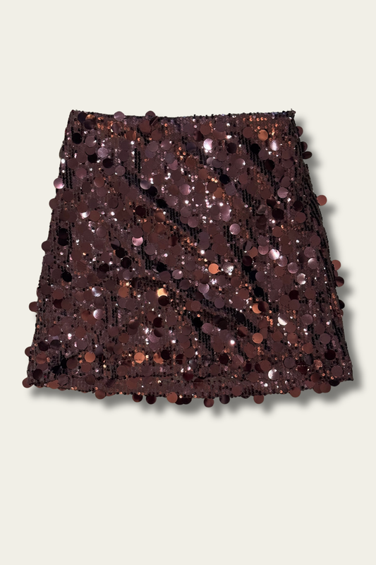 Jupe courte à sequins – marron cuivré - ultra festive ✨