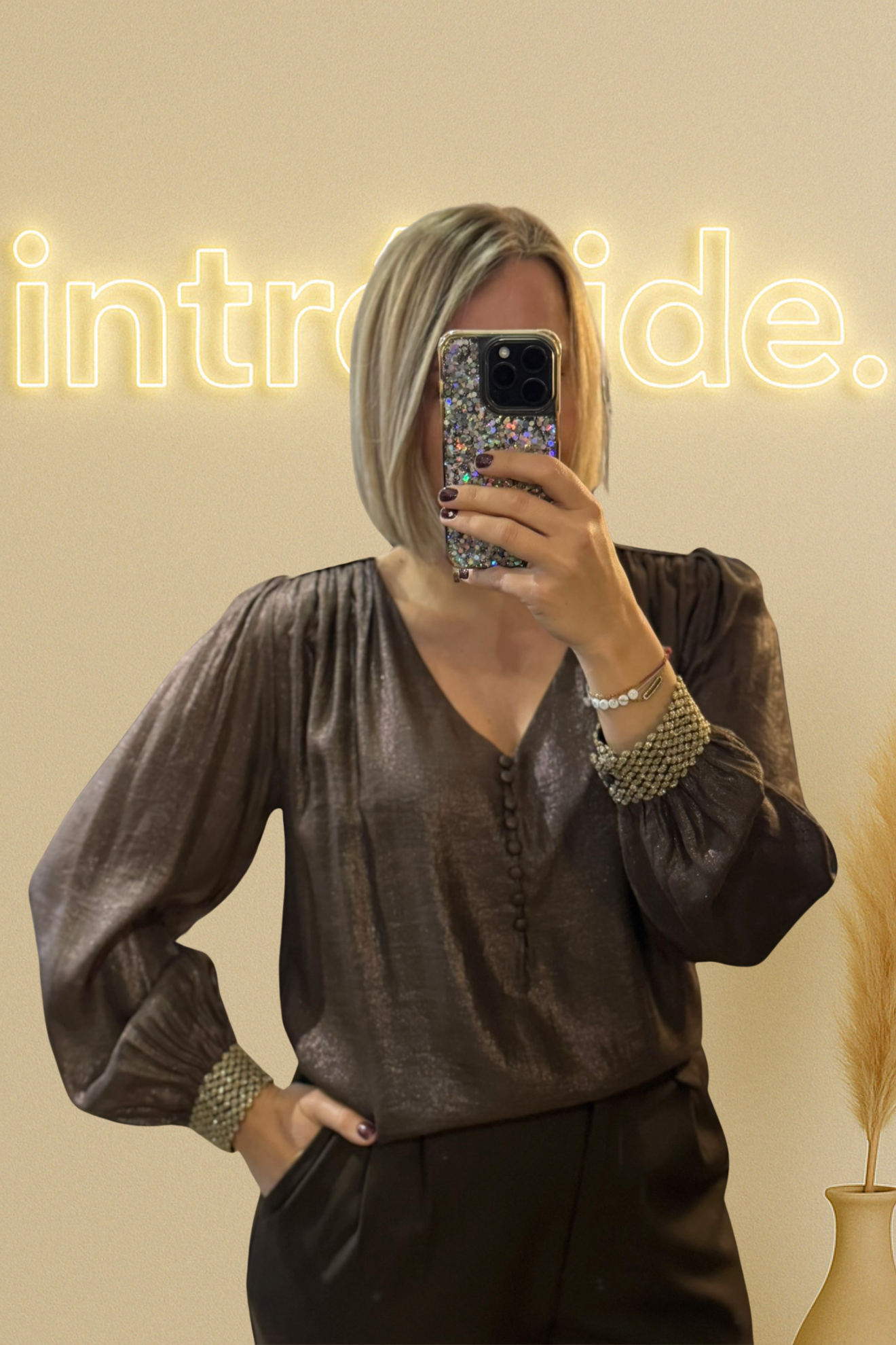 Chemisier marron moiré – 100% viscose 🖤✨