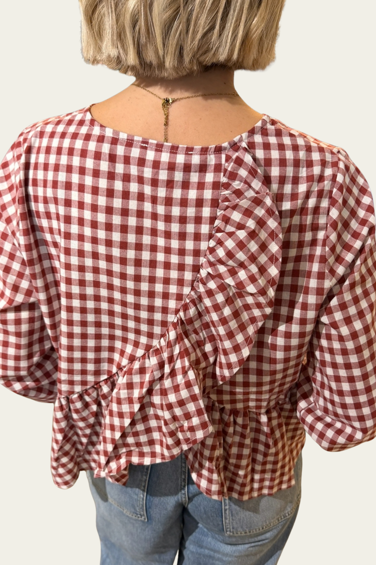 La blouse Vichy Volantée - bordeau ♥️