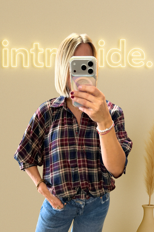 La Chemise Billie – Bordeaux & Bleu 🤎💙