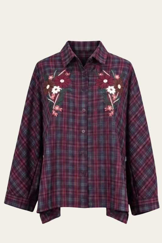 La Chemise Romy « carreaux & Fleurs » - prune 🌸🍇