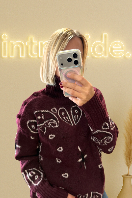 Le Pull Jane – Bordeaux Bandana 🤎✨