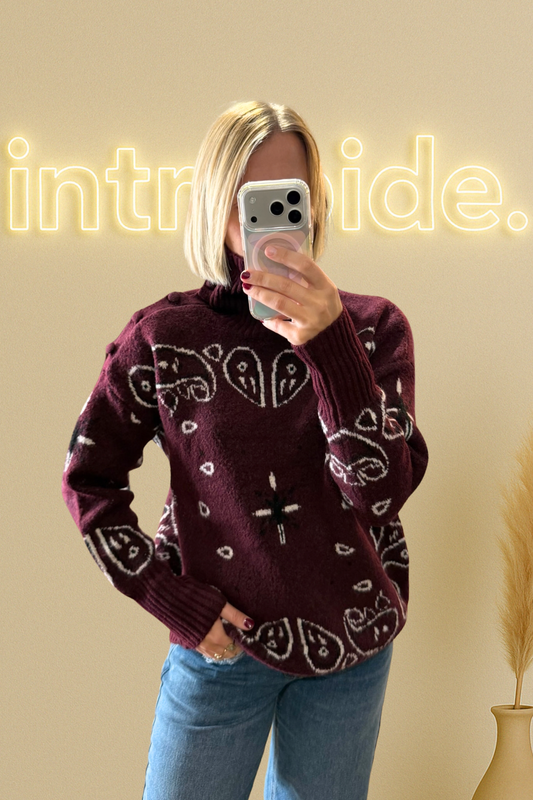 Le Pull Jane – Bordeaux Bandana 🤎✨