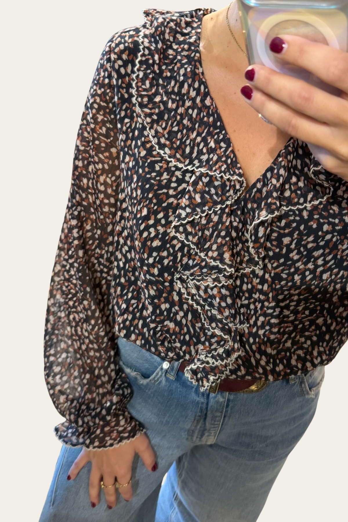 La blouse volantée - noire/camel 🖤🤎