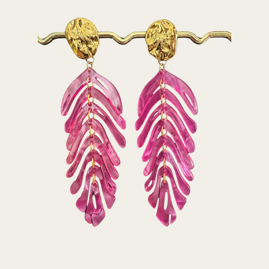 Boucles d’oreilles plumes fuschia