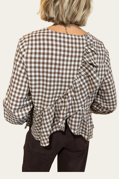 La blouse Vichy Volantée - chocolat 🤎