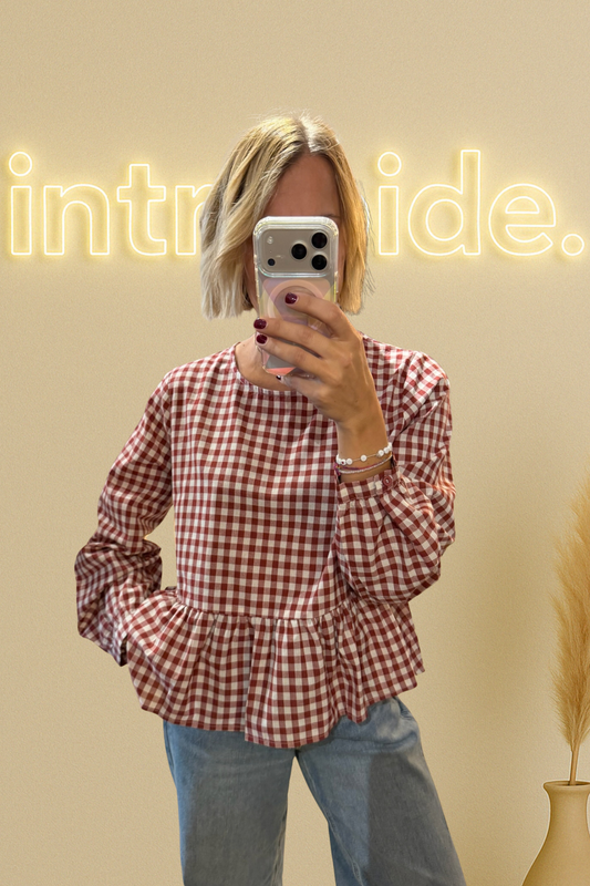 La blouse Vichy Volantée - bordeau ♥️