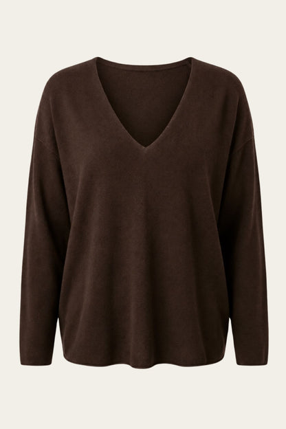 Le pull loose col V 3 % cachemire - chocolat 🤎