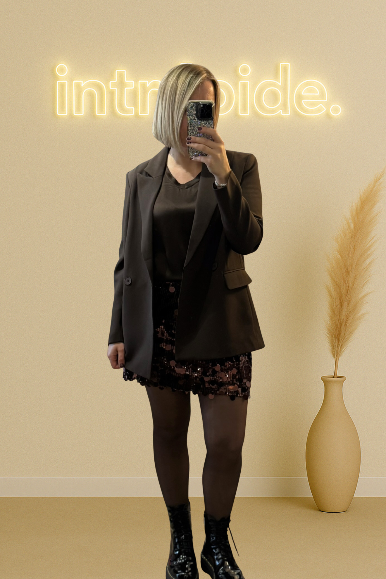 Jupe courte à sequins – marron cuivré - ultra festive ✨