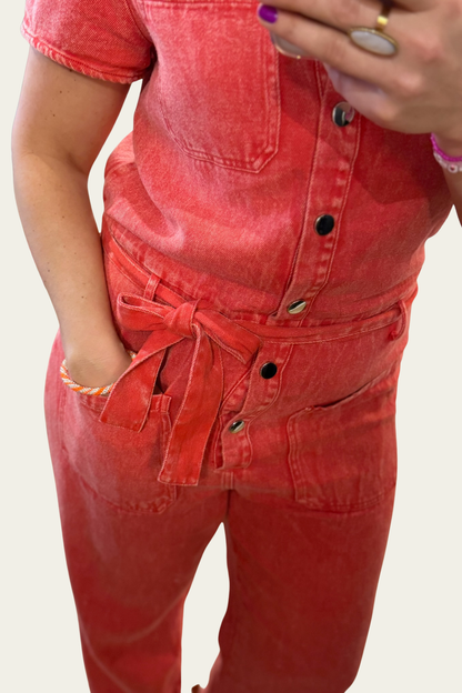 🧡 Combinaison en denim ultra souple - corail