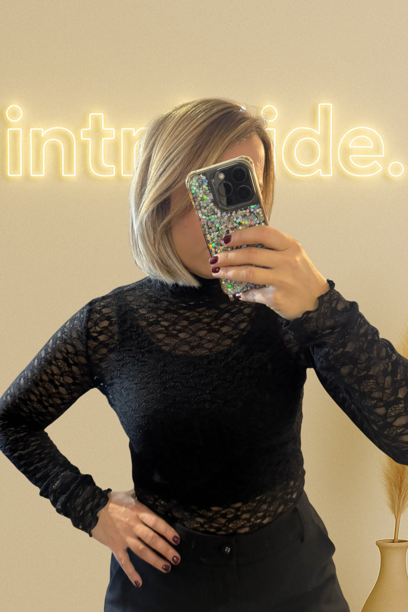 Sous-pull en maille ajourée- col cheminée noir