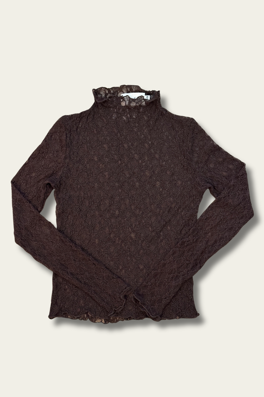 Sous-pull col montant marron – effet dentelle 🤎