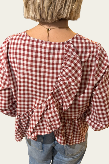 La blouse Vichy Volantée - bordeau ♥️