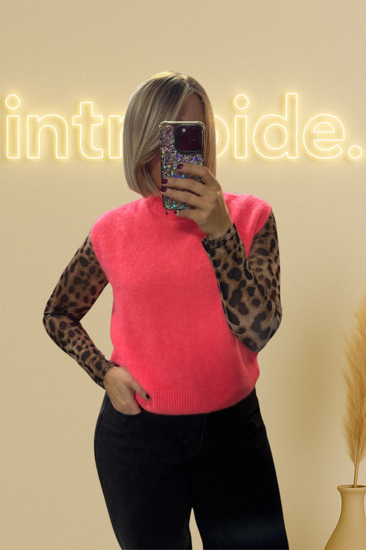 Pull sans manches en 52% alpaga – corail flash