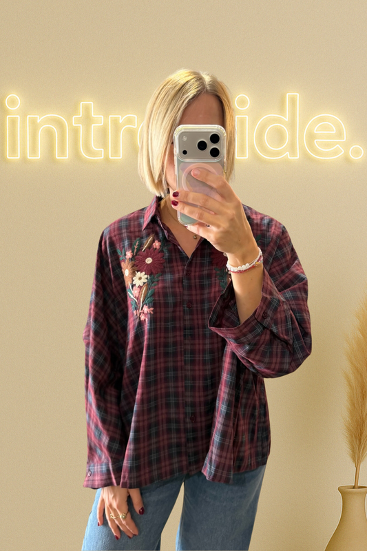 La Chemise Romy « carreaux & Fleurs » - prune 🌸🍇