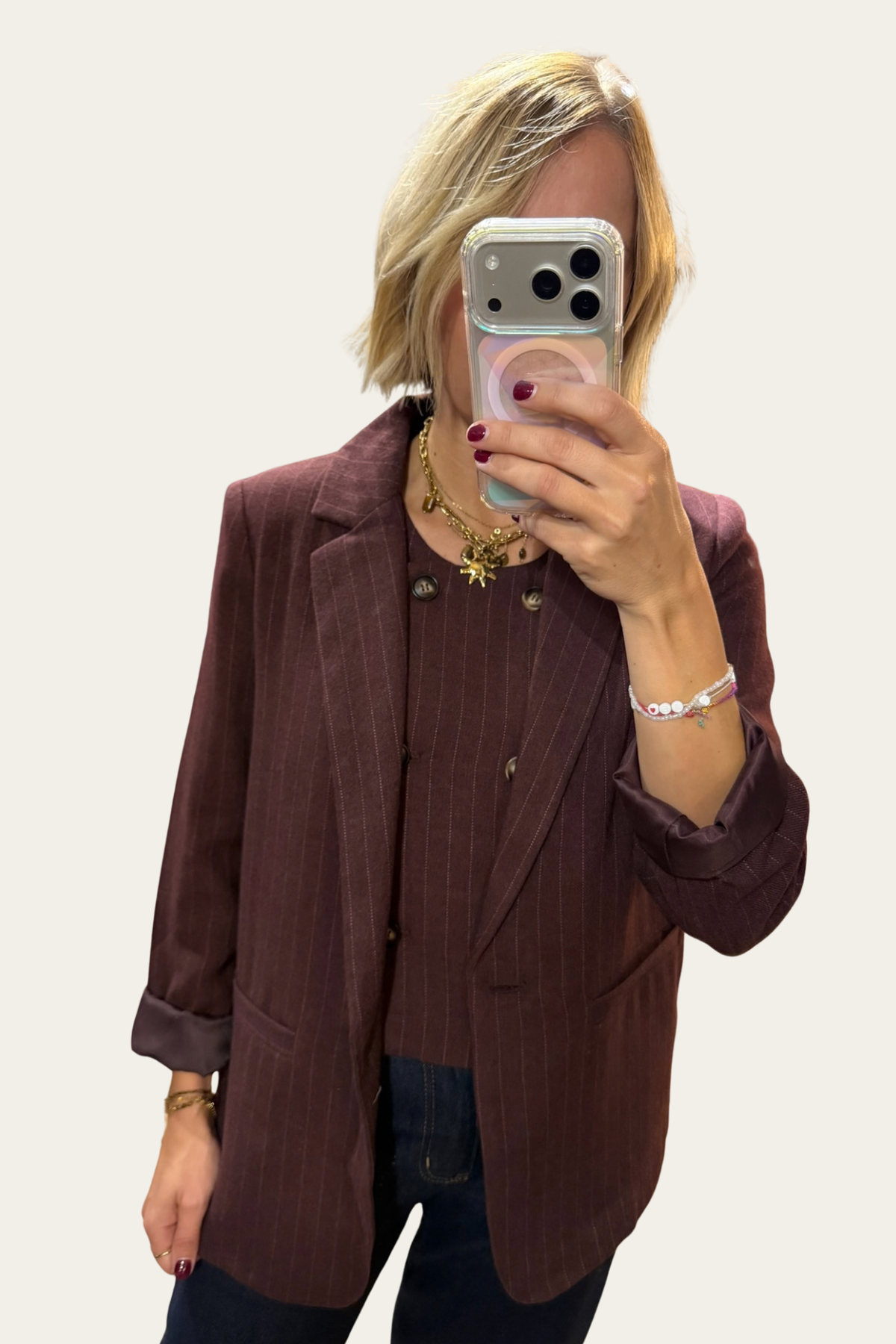 La veste Alma rayée – bordeaux 🍷