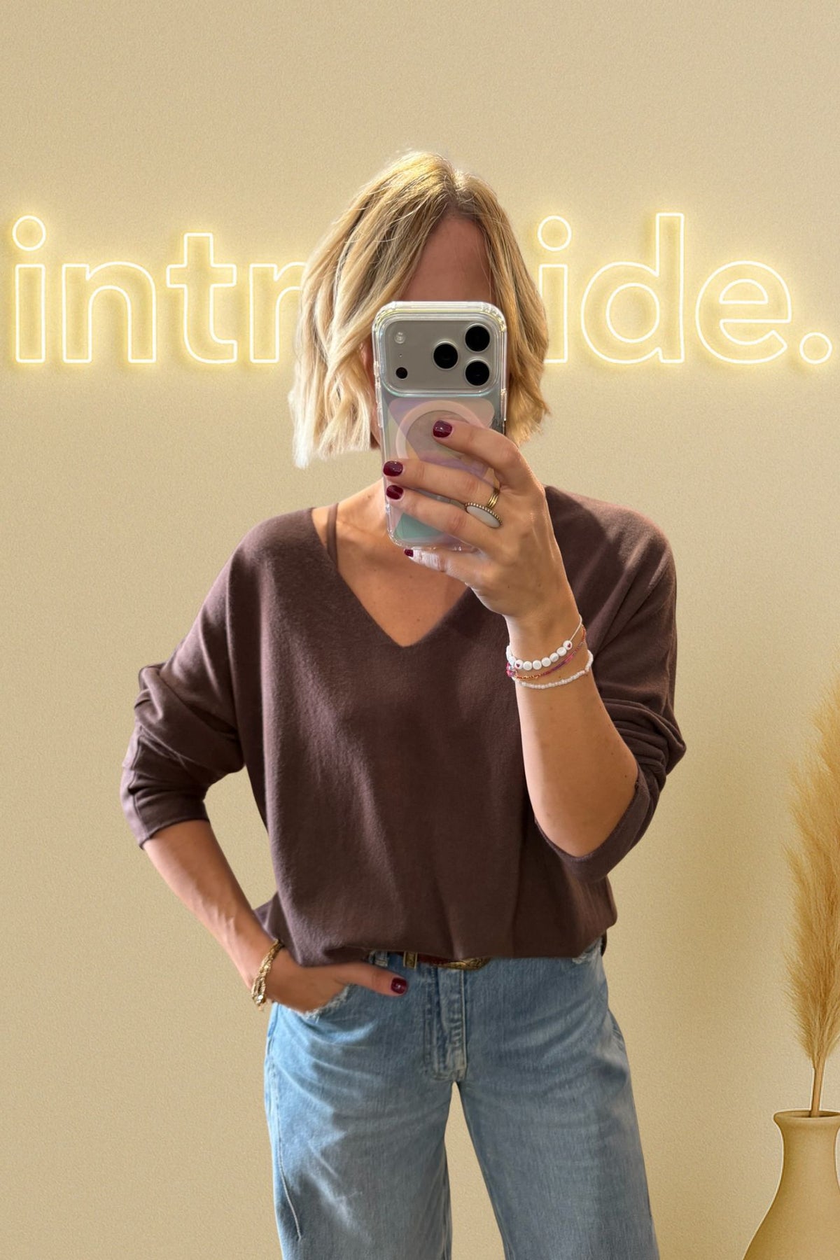 Le pull loose col V 3 % cachemire - chocolat 🤎