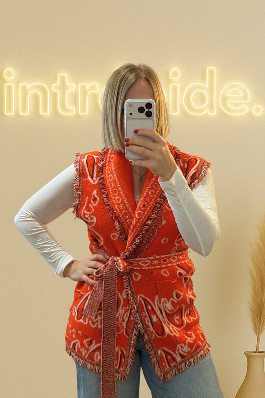 ❤️ Gilet sans manches à motifs bandana & franges