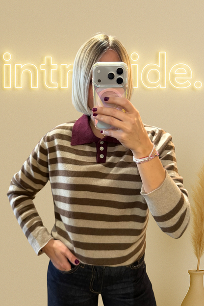 Le pull polo Alba - Chocolat & burgundy 🤎🍇