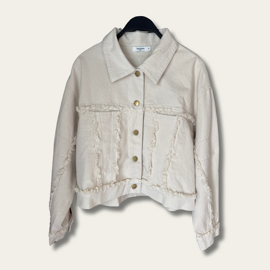 Veste en denim beige - coutures frangées