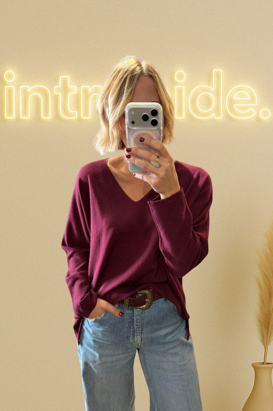 Le pull loose col V 3 % cachemire - burgundy 🍇