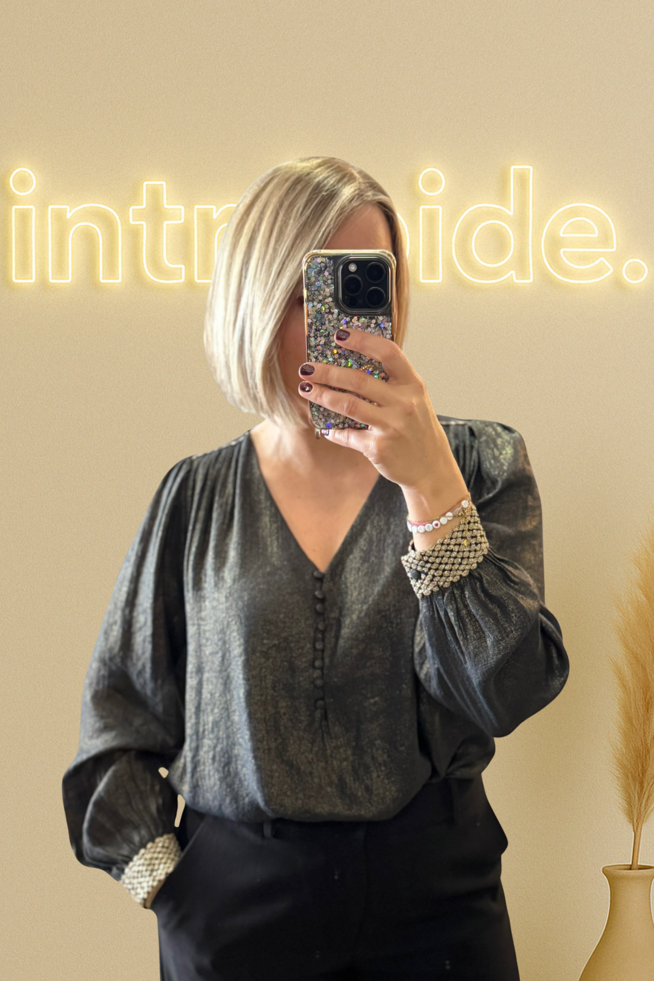 Chemisier noir moiré – 100% viscose 🖤✨