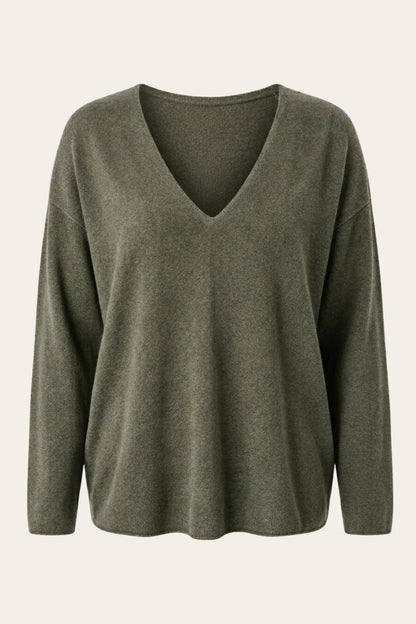 Le pull loose col V 3 % cachemire - kaki 🫒