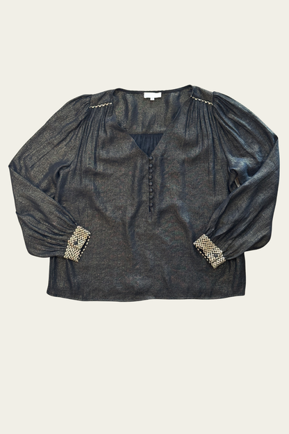 Chemisier noir moiré – 100% viscose 🖤✨