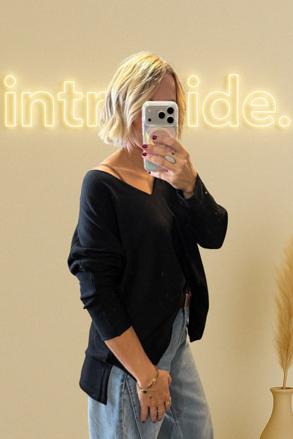 Le pull loose col V 3 % cachemire - noir 🖤