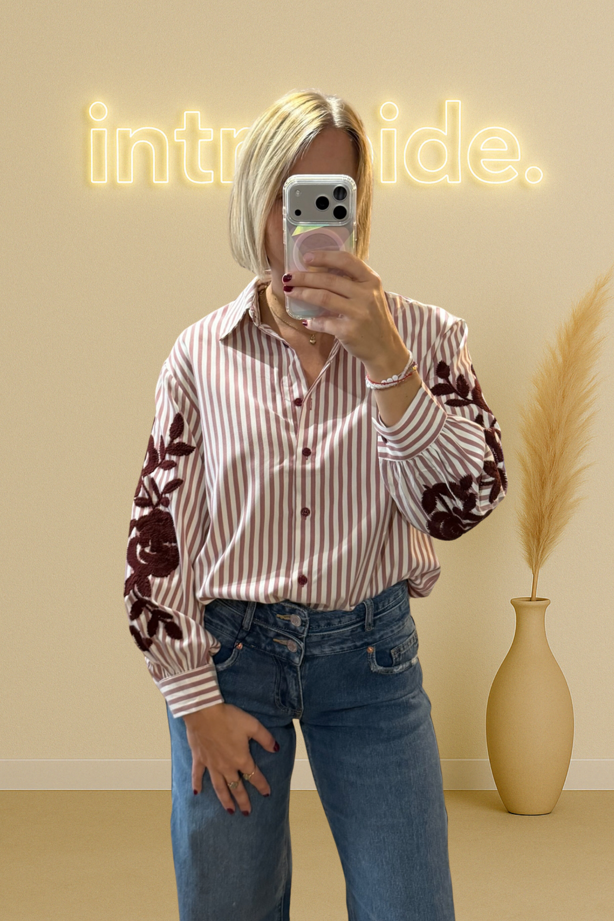 La chemise rayée brodée - prune 🤍🍇