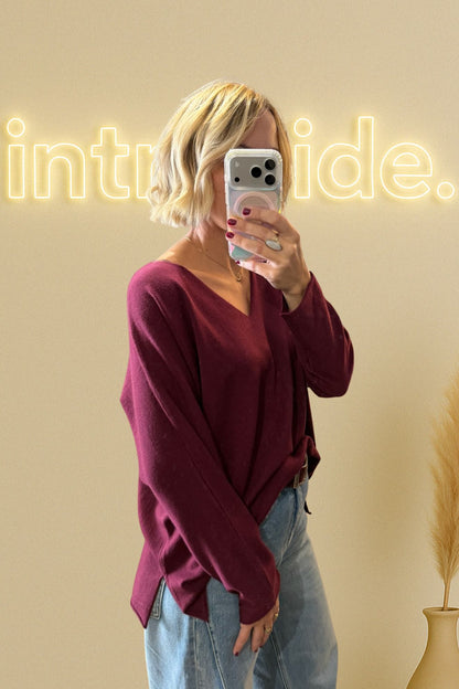 Le pull loose col V 3 % cachemire - burgundy 🍇
