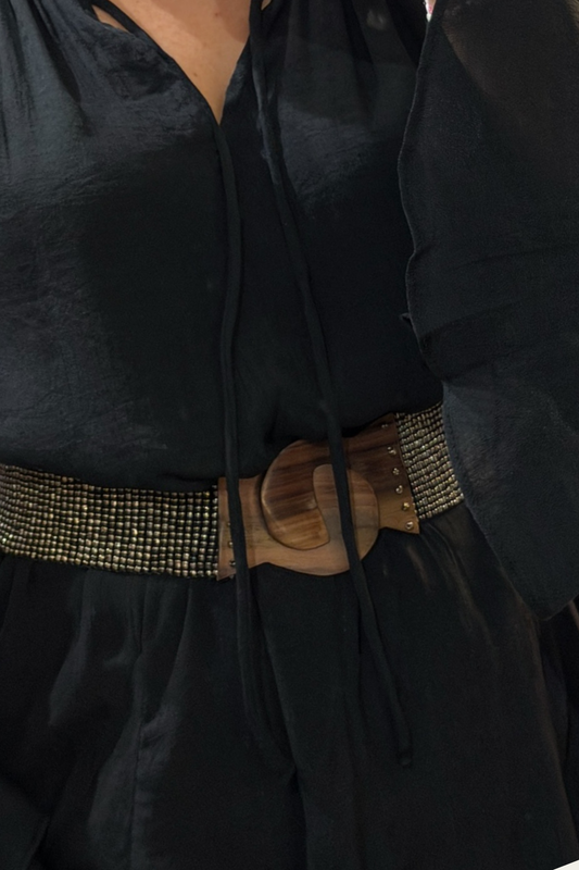 🩶 Ceinture Élastique Bohème Chic – ARGENTÉE