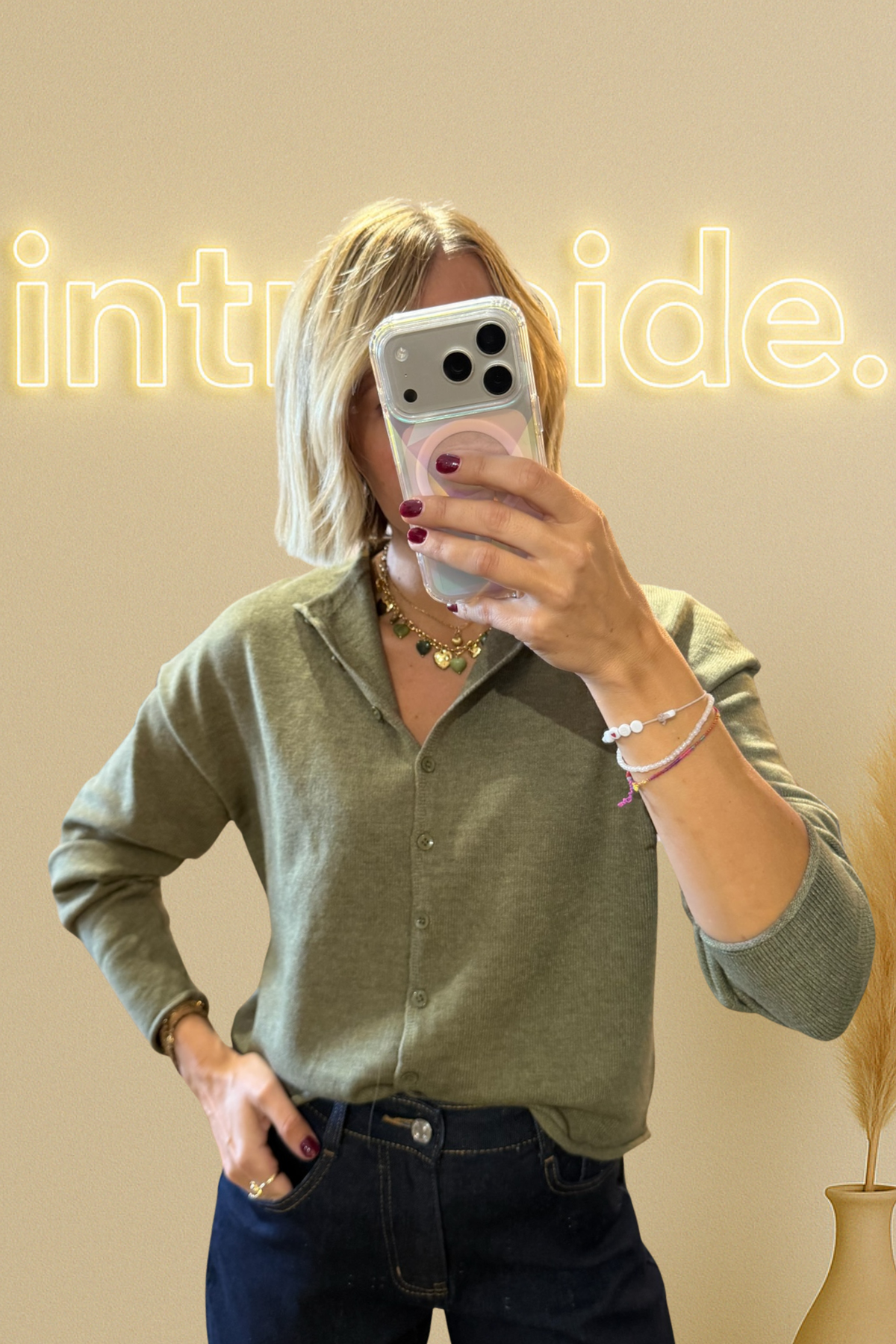 Le gilet Douceur Cachemire – Kaki 🌿