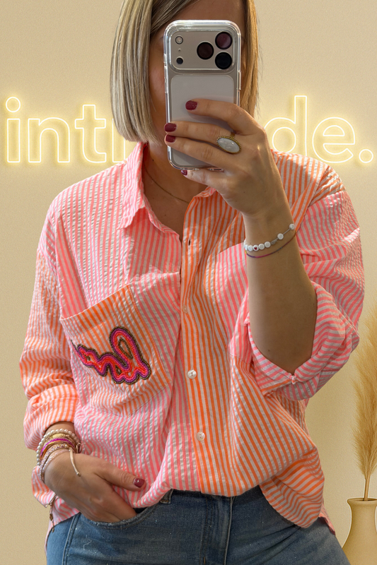 🩷🧡 Chemise lignée orange et rose - 100% coton