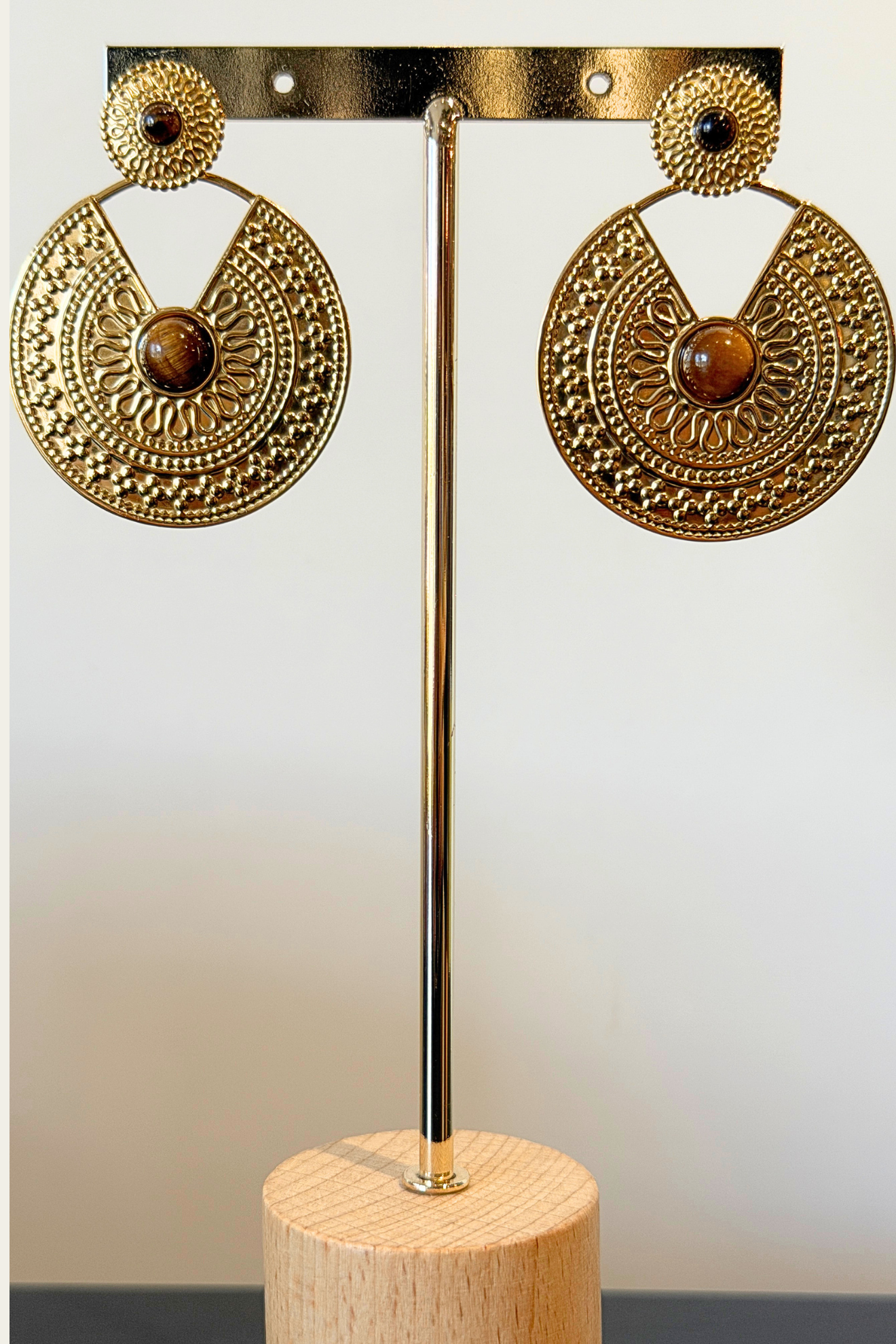 Boucles Cassiopée dorées œil-de-tigre 🐯
