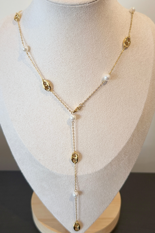 Collier cravate Joséphine avec perles ⚪